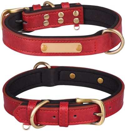 1 stuk Hondenhalsband, verkrijgbaar in verschillende maten en kleuren, echt, stevig, comfortabel, zachte binnenvoering met contrasterend kleurdesign, Rood,XS