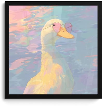 Poster in lijst - Fotolijst 40x40 cm - Posters - Eend - Zonnebril - Water - Posterlijst zwart - Decoratie - Wanddecoratie woonkamer - Muurdecoratie slaapkamer
