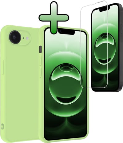 Hoesje Met Screenprotector - Geschikt voor Apple iPhone 16e - Sterk & Shockproof - Back Cover - Siliconen Case - Telefoon Hoes - Groen