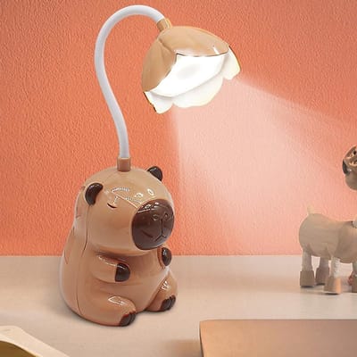 Kindertafellamp met Cartoon Ontwerp, 2-in-1 Bureau Lamp met Potloodslijper, Oplaadbare Bedlamp voor Lezen en Studeren