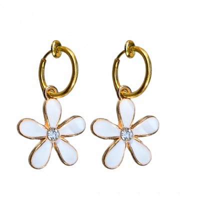 Klem oorbellen - bloem - wit - goudkleurig - geen gaatje- Charme Bijoux
