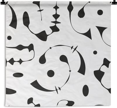 Wandkleed - Wanddoek - Line Art - Abstract - Zwart Wit - Patroon - 90x90 cm - Wandtapijt