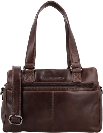 Hide & Stitches Porto Handtas Schoudertas - Leren Dames Tas - Donkerbruin