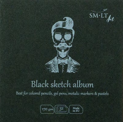SMLT schetsboek zwart papier vierkant 14 cm 170gr 32 vellen FSC.
