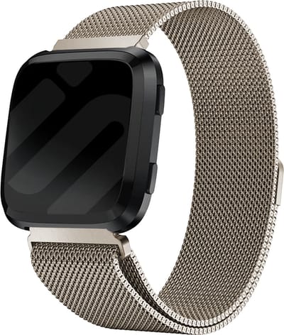 Milanees Smartwatch bandje - Geschikt voor Fitbit Versa / Versa 2 Milanese band - champagne - Strap-it Horlogeband / Polsband / Armband - Maat: Maat S
