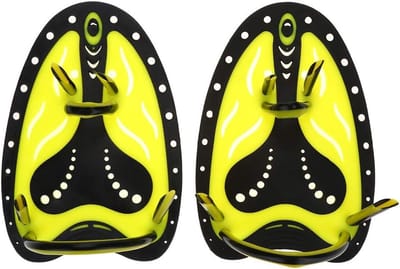 Fijne Fins Swim Hand Paddle voor Duiktraining, Verstelbare Zwemhandschoenen voor Professionele Zwemtraining en Verbetering van Techniek (M-Geel)
