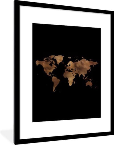 Poster in lijst - Fotolijst 60x80 cm - Posters - Wereldkaart - Brons - Zwart - Posterlijst zwart - Decoratie - Wanddecoratie woonkamer - Muurdecoratie slaapkamer