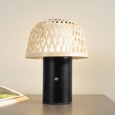 Lindby - LED tafellamp- met dimmer - CCT - 1licht - Bamboe, ijzer, kunststof - H: 22 cm - licht hout, zwart, wit - Inclusief lichtbron