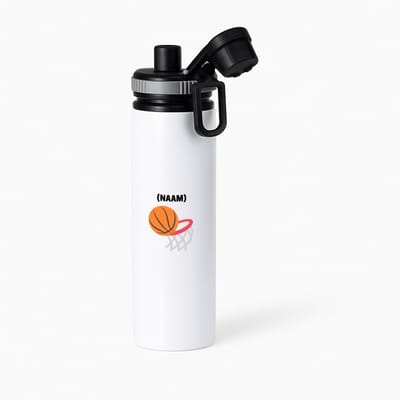 Hacebo® - Basketbal met eigen naam waterfles met draaidop grijs - Basketbal - Basketballer - Sport - water fles - 850ML