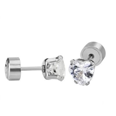 WeLoveSilver oorstekers - chirurgisch staal - hartvormig kristal
