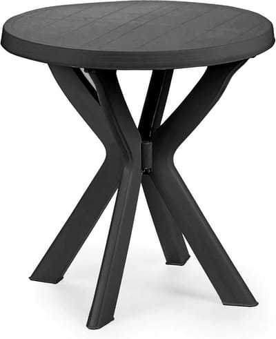Kunststof tuintafel - Ronde tafel - Buiten genieten - Stabiel X-frame - 70 cm - Antraciet