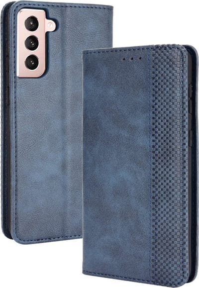 Coverup Hoesje - Geschikt voor Samsung Galaxy S21 Hoesje - Coverup Vintage Style Book Case - Blauw