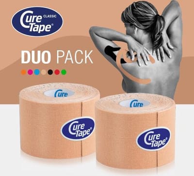 CureTape® Classic voordeelset - Beige - Kinesiotape – 2 rollen - 5cm x 5m - Elastische tape - FysioTape - Kinesiologie Tape - Cure Tape
