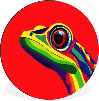 WallCircle - Wandcirkel - Muurcirkel - Kikker - Kleurrijk - Strepen - Ogen - Aluminium - Dibond - 30x30 cm - Binnen en Buiten