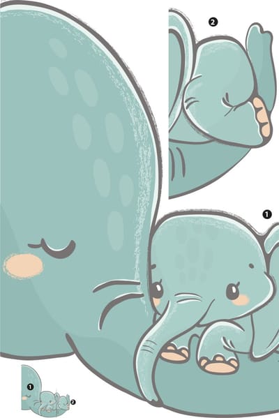 Muurstickers - Olifant en Baby - Zelfklevende stickers - 90x60cm