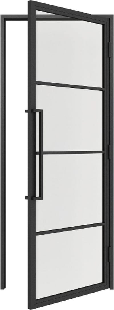 Scharnierdeur Inclusief Stalen kozijn 4 Vlaks 2315-930mm - Helder glas - Rechtsdraaiend - zwarte kaderdeur