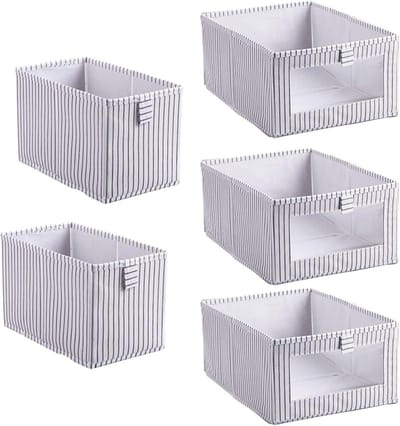 Opbergdozen Kleding - Opbergbakken Set - Ruimte Besparen - Verstevigd Karton - Set van 5 - Wit