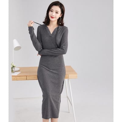Temperament Jurk met Lange Mouwen en Halve Hoge Kraag Lente Nieuw Dames Koreaanse Stijl Effen Kleur Mode Onderhemd Rok S black