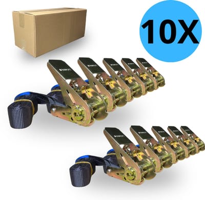 Spanbanden met ratel – 2 meter – 25 mm – 10 stuks - straps - spanband - Fietsband
