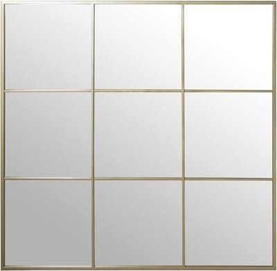 Grote Vierkante Wandspiegel met Vensterlook Goud Metaal 120x120 cm