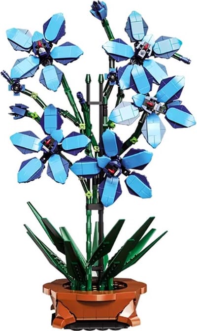 bricksNblocks® bouwblokjes orchidee Cimbidium Faberi Rolfe blauw | Botanical bloemenpracht bloem in pot | bloemen bouwpakket compatible met standaard blokjes | modelbouw volwassenen & kinderen | Kunstbloemen decoratie kamer | 1097 bouwstenen
