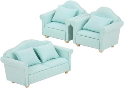 3 stuks poppenhuis bank 1:12 mini meubels handgemaakte sofa kussen set accessoires matcha kleur-Sofa Poppen