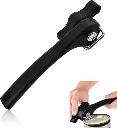 SnelShoppen - Veilig Can Opener - RVS Blikopener zonder Scherpe Randen - Handmatige Blikopener voor Keuken en Restaurants - Zwart