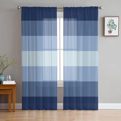 Marineblauw Verloopstreep Transparante Gordijnen voor Woonkamerdecoratie Raamgordijnen voor Keuken Tule Voile Organza Gordijnen W135 x H245cm x1