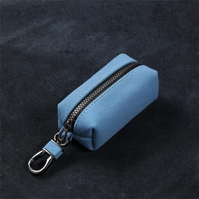 Portefeuille porte-clés portable pour hommes et femmes, grande capacité, double fermeture éclair, porte-clés en cuir suédé, porte-monnaie unisexe One zipper bleu