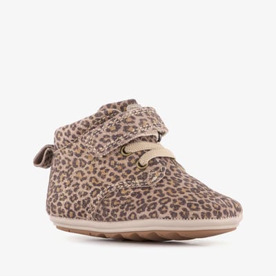Groot leren babyschoenen met luipaardprint - Bruin - Uitneembare zool - Maat 18 - In cadeauverpakking