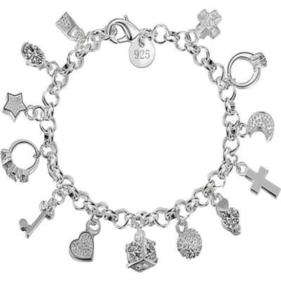 Damesarmband met meerdere hangers, holle ketting van legering, effen kleur, karabijnsluiting, damespolssieraad, jubileumcadeau, lichtgewicht armband zilver