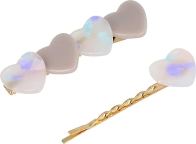 Haarsoires Haarspeld Duckklem en Schuifspeldje 6cm – Parelmoer Hartjes – Wit Grijs – Set van 2 - Sterke Haarclip voor Styling & Dagelijks Gebruik - Hair Clip - Decoratieve Haaraccessoire