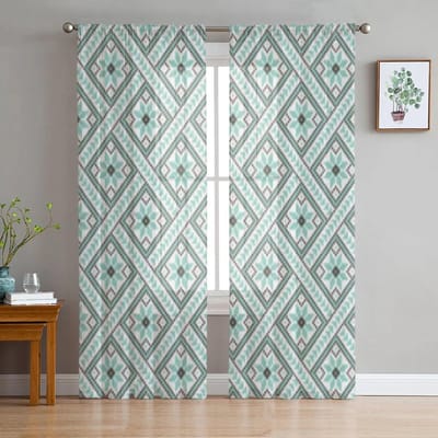 Oekraïense Ornament Vitrages voor Woonkamer Transparante Tule Raambehandelingen Slaapkamer Keuken Home Decor Sluier Gordijnen 135W x 114H(cm) gray