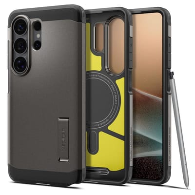 Spigen Tough Armor Hoesje Geschikt voor Samsung Galaxy S26 Ultra | Compatibel met MagSafe / Qi2 | Back Cover Militaire Standaard | Kickstand | Gunmetal