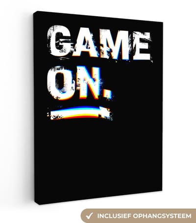 Canvas - Gaming - Quotes - Game - Spreuken - Zwart-wit - Gamen - Game on - 30x40 cm - Wanddecoratie - Schilderijen op canvas