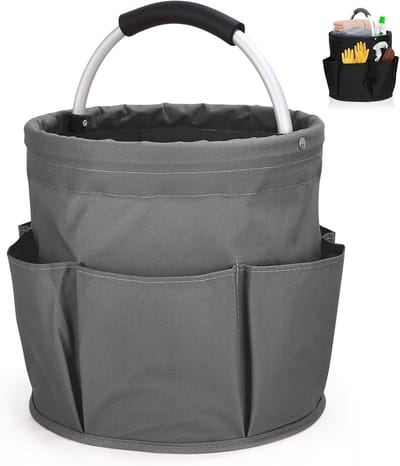 Opvouwbare Opbergmand voor Schoonmaakmiddelen, 28 x 28 cm, Handige Organizer met 6 Compartimenten voor Binnen, Tuin en Badkamer, Grijs