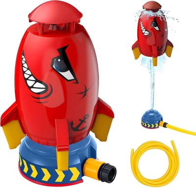 Rocket Wassersprinkler Kinder Outdoor, Water Rocket Sprinkler, Garten Wasserstrahl Rakete, Raketwatersproeier, 5 Meter Slang, Waterspeelgoed Voor Kinderen, Waterraketsprinkler（rood）