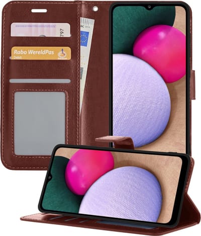 Hoesje - Geschikt voor Samsung Galaxy A02s - Luxe Bookcase - Walletcase Hoes - Portemonnee - Cover - Telefoonhoes - Bruin
