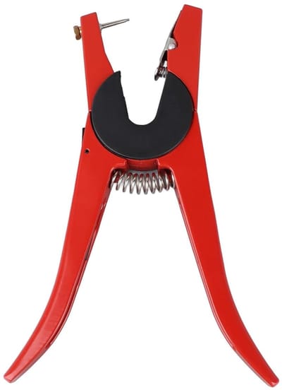 Oorlabel Tang - Krokodillenapplicator Veehouderij - Dieren Identificeren - Roestvrij Staallegering - 14.7 x 22.5 cm - Rood