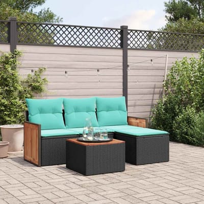vidaXL - 5-delige - tuinbankset - met - kussens - van - zwart - polyrotan