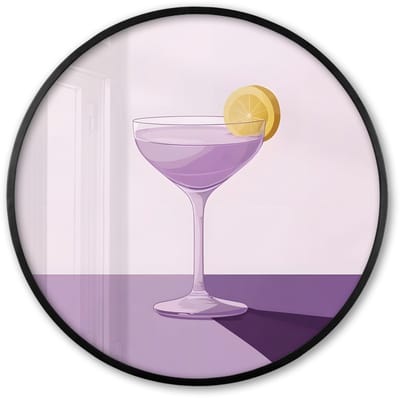 Poster in lijst Rond - Fotolijst 60x60 cm - Posters - Cocktail - Paars - Minimalistisch - Citroen - Ronde posterlijst zwart - Decoratie - Wanddecoratie woonkamer - Muurdecoratie slaapkamer