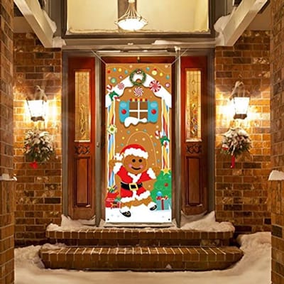 Peperkuchenmann huisbanner voor kerstdecoratie, stoffen banner voor Kerstmis, wanddecoratie, binnendecoratie, Kerstmis, deur, achtergrond decoratie, grote kerstfoto, rekwisieten, poster, 183 x