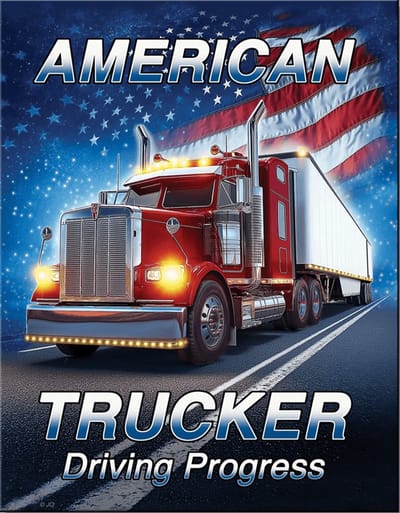 American Trucker Driving Progress. Metalen wandbord 31,5 x 40,5 cm.