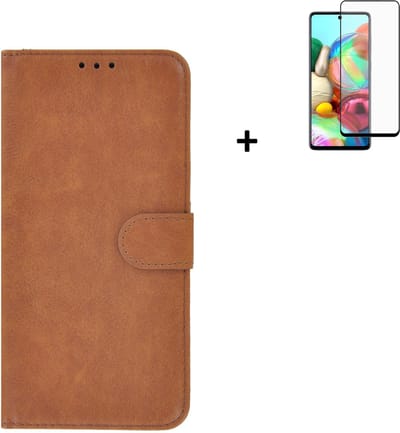 Samsung Galaxy A52 Hoesje - Samsung Galaxy A52 Full Screenprotector - Samsung A52 Hoes Wallet Bookcase Bruin + Full Screenprotector