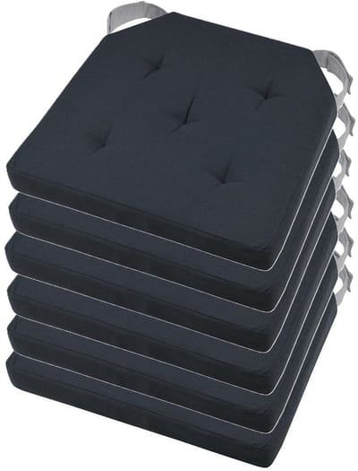 Stof Textile stoelkussen DUO - 6x - antraciet - 38 x 38 x 4 cm - klittenband sluiting - zitkussens - binnen/buiten