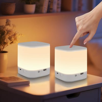 NETTLIFE Tafellamp LED - 2 Stuks - Oplaadbaar Nachtlamp - Wit - 3600 mAh op batterijen - Touch dimbaar - USB Oplaadbaar - 3 kleurtemperaturen - met timerfunctie en nachtlampje