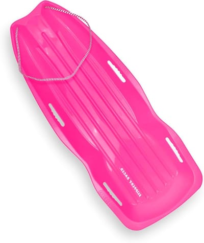 Slippery Racer Downhill Xtreme flexibele plastic glijbaan voor volwassenen en kinderen voor maximaal 2 rijders met trektouw en handgrepen. (Roze, 1 stuk)
