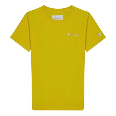 Champion T-shirt met logo op de borst en ronde hals voor kinderen (Geel)