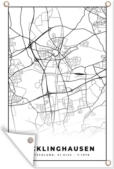 Muurdecoratie Plattegrond - Recklinghausen - Kaart - Stadskaart - 120x180 cm - Tuinposter - Tuindoek