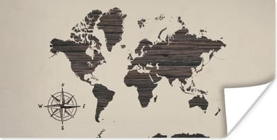 Muurdecoratie - Wereldkaart - Hout - Bruin - 80x40 cm - Poster